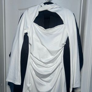 White Draped Long-Sleeve Women's Dress